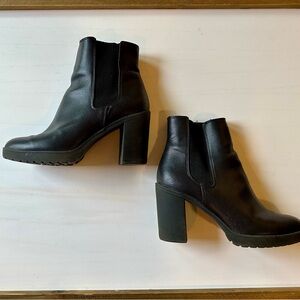 H&M Black Leather Block Heel Chelsea Ankle Boots